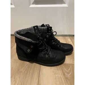 Arizona Jean Co Yetta Black Lace Up Ankle Boots Sweater Knit Collar Womens 9.5 M